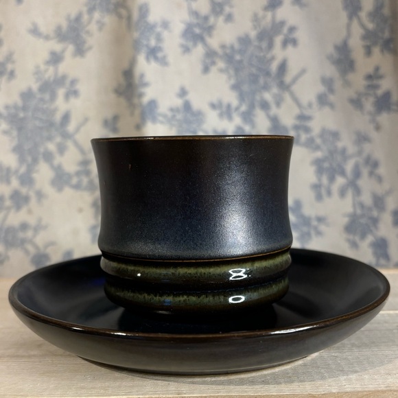 VTG Denby England Kismet Blue Stoneware Teacup and Saucer Heiss - Picture 4 of 12